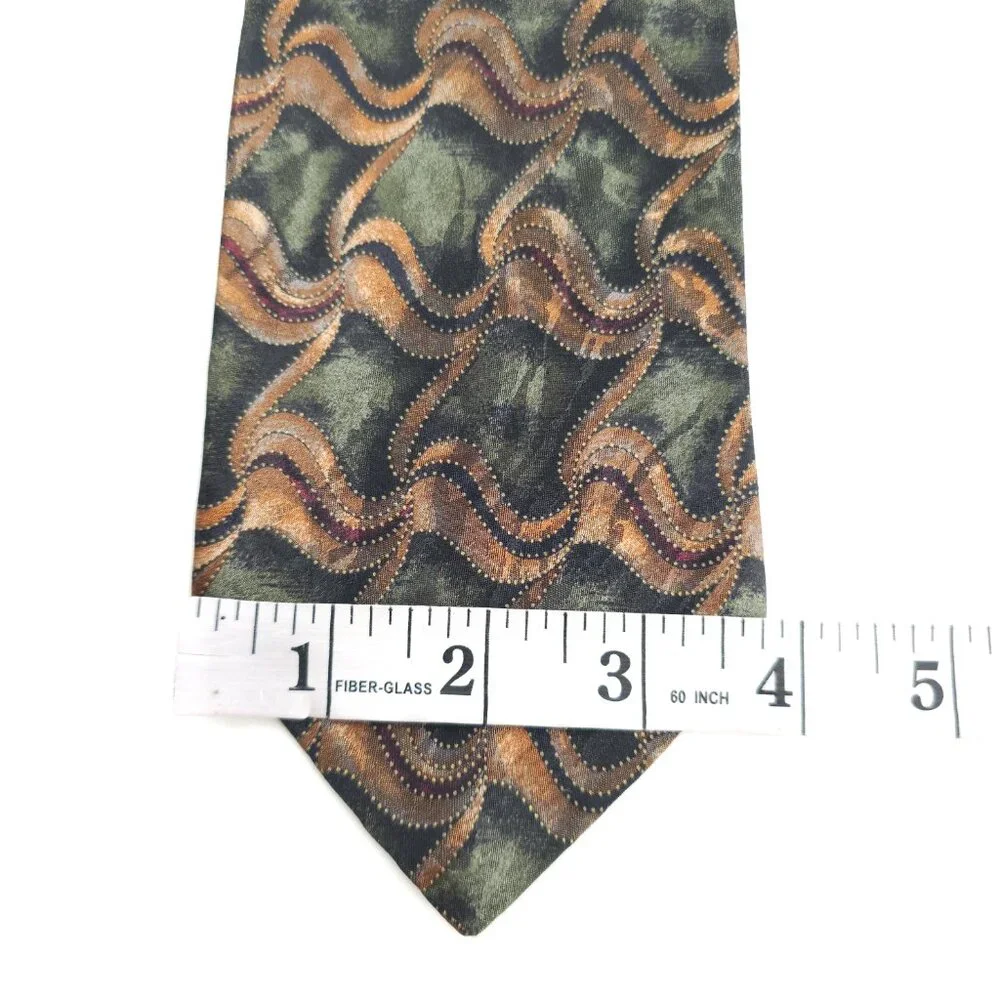 jf j.ferrar Men Necktie 100% Silk Geometric Green Beige Black 60x4 - NWOT